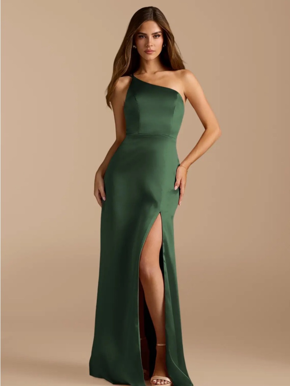 One-Shoulder Emerald Green Evening Gown